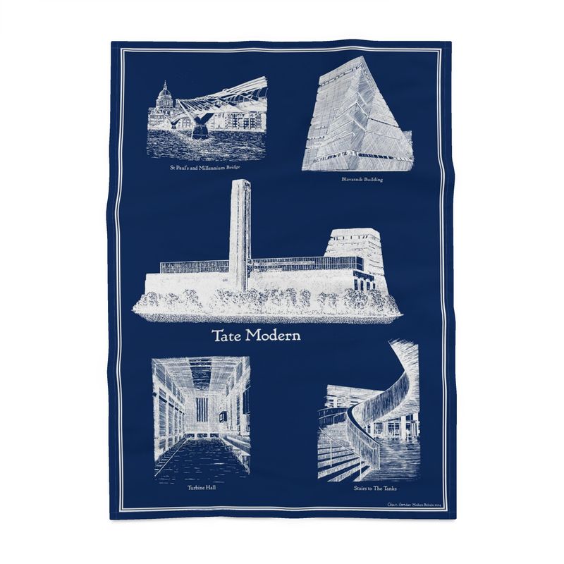 Tate Modern Architecture Tea Towel - White on Blue