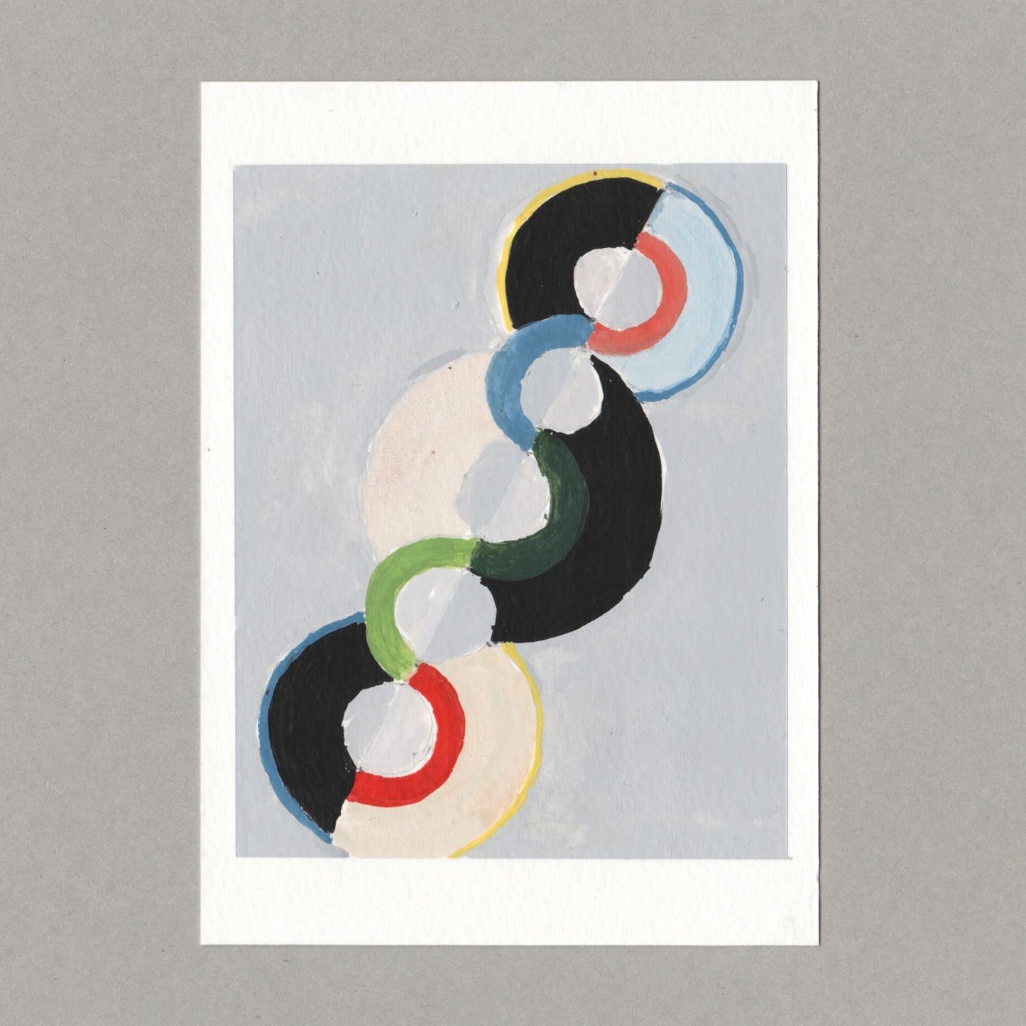 Original gouache painting by Chris Coombes, based on a postcard of Endless Rhythm (1934) by Robert Delaunay in the Tate collection.