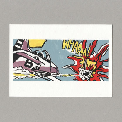 Original gouache painting by Chris Coombes, based on a postcard of Whaam! (1963) by Roy Lichtenstein in the Tate collection.