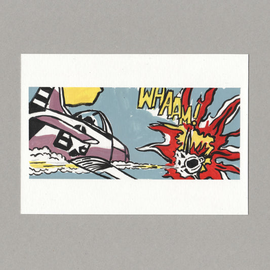 Original gouache painting by Chris Coombes, based on a postcard of Whaam! (1963) by Roy Lichtenstein in the Tate collection.