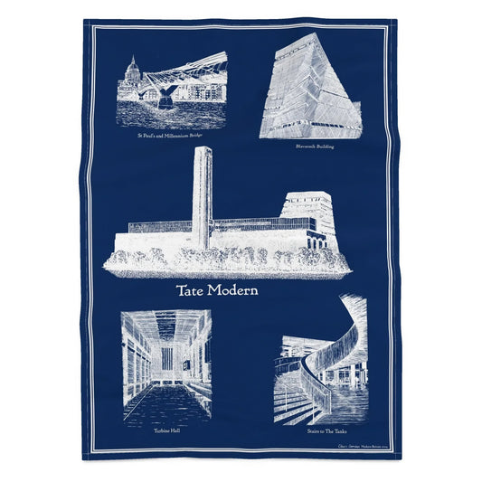 Tate Modern Tea Towel - White on MB Blue