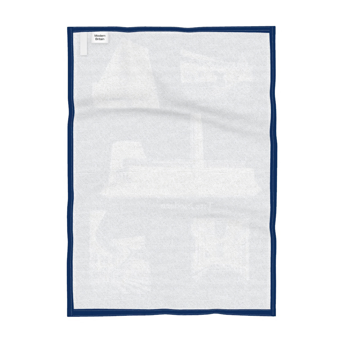 Reverse of tea towel featuring pen and ink drawings of Tate Modern, Blavatnik Building, Turbine Hall, St Pauls Cathedral and Millennium Bridge. 