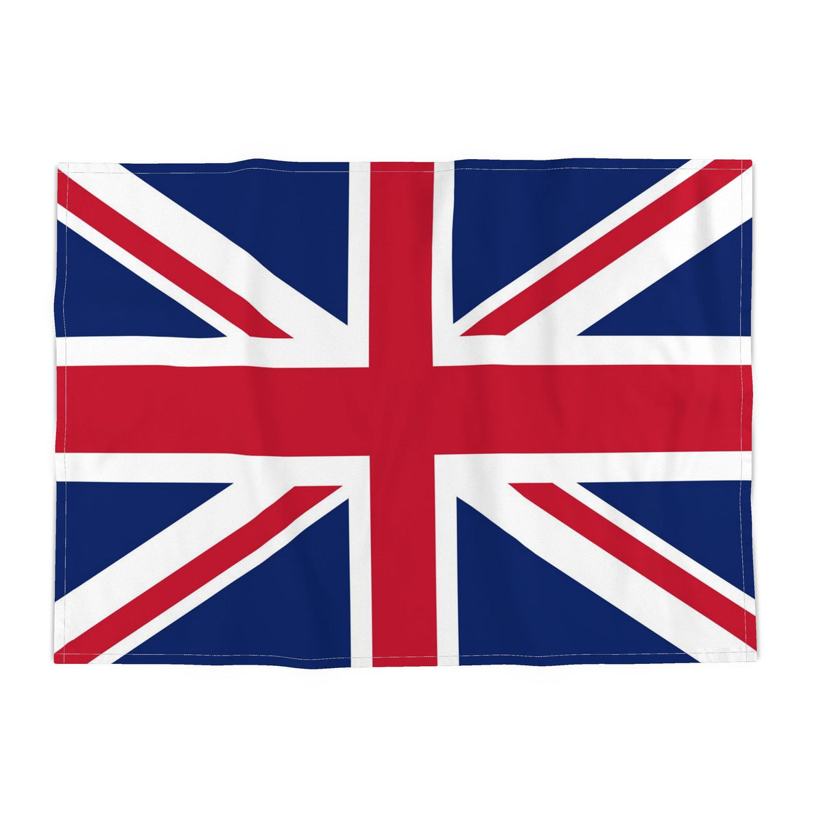A Union Jack flag with red, white, and blue colors, shown flat against a solid white background.
